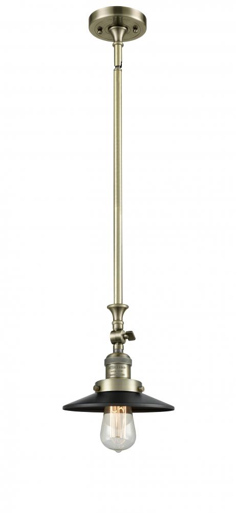 Railroad - 1 Light - 8 inch - Antique Brass - Stem Hung - Adjustable Mini Pendant