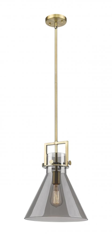 Newton Cone - 1 Light - 12 inch - Brushed Brass - Stem Hung - Mini Pendant