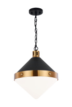 Matteo Lighting C72203AGOP - Sphericon Matte Black and Aged Gold Brass Pendant