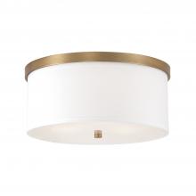 Capital Lighting 2015AD-480 - 3-Light Flush Mount in Aged Brass - White Fabric Drum Shade with Diffuser