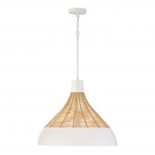 Capital Lighting 353912WE - 1-Light Boho Pendant in Matte White with Handcrafted Natural Rattan