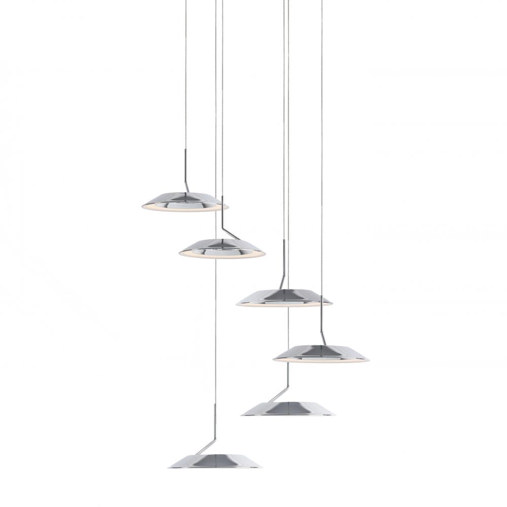 Royyo Pendant (Circular with 6 pendants), Chrome, Matte White Canopy