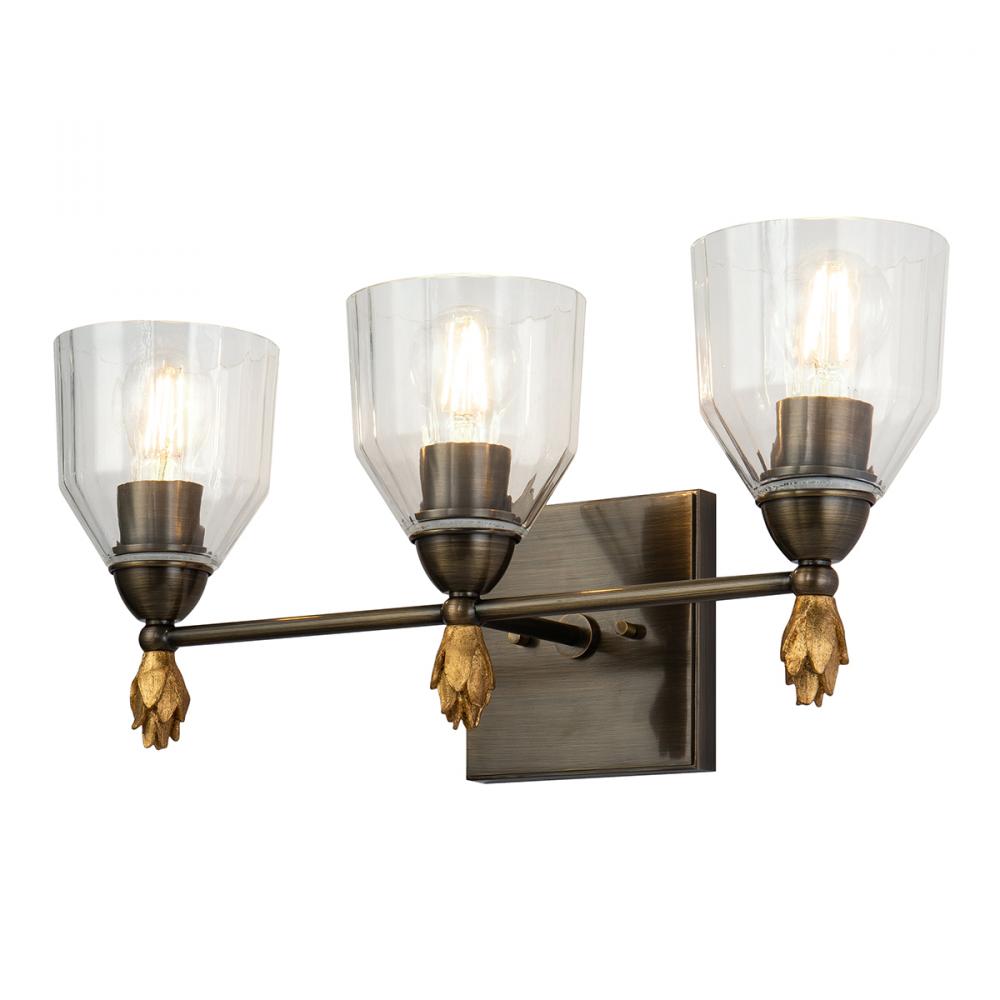Felice 3 Light Vanity Light In Dark Bronze With Gold Accents