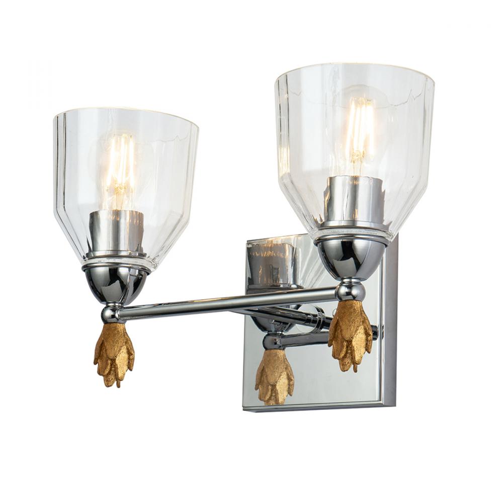 Felice 2 Light Vanity Light In Polished Chrome With Gold Accents
