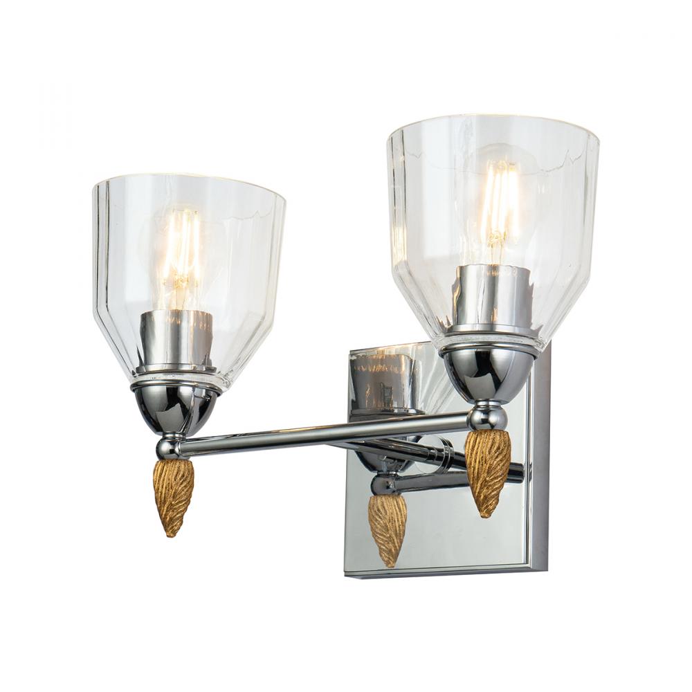 Felice 2 Light Vanity Light In Polished Chrome With Gold Accents