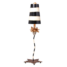 Lucas McKearn TA1009 - Black & White Striped Shaded La Fleur Buffet Table Lamp with Distressed Gold Accents