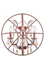 Elegant Lighting 1130W21RI-GT/RC - Geneva 3 light Rustic Intent Wall Sconce Golden Teak (Smoky) Royal Cut crystal