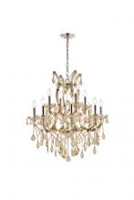 Elegant Lighting 2800D27GT-GT/RC - Maria Theresa 13 light Golden Teak Chandelier Golden Teak (Smoky) Royal Cut Crystal
