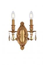 Elegant Lighting 9202W9FG-GT/RC - Rosalia 2 Light French Gold Wall Sconce Golden Teak (Smoky) Royal Cut Crystal