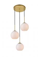 Elegant Lighting LD2209BR - Baxter 3 Lights Brass Pendant With Frosted White Glass