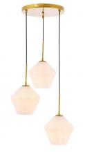 Elegant Lighting LD2259BR - Gene 3 light Brass and Frosted white glass pendant