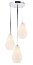 Elegant Lighting LD2263C - Gene 3 Light Chrome and Frosted White Glass Pendant