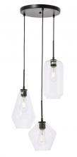 Elegant Lighting LD2268BK - Gene 3 light Black and Clear glass pendant