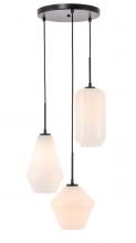 Elegant Lighting LD2269BK - Gene 3 light Black and Frosted white glass pendant