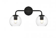 Elegant Lighting LD7321W19BLK - Genesis 2 light Black and Clear Bath Sconce