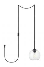 Elegant Lighting LDPG2206BK - Baxter 1 Light Black plug-in pendant With Clear Glass