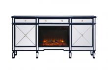 Elegant Lighting MF61072BL-F1 - Contempo 72 in. mirrored credenza with wood fireplace in blue
