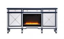 Elegant Lighting MF61072BL-F2 - Contempo 72 in. mirrored credenza with crystal fireplace in blue