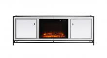 Elegant Lighting MF70172BK-F1 - James 72 in. mirrored tv stand with wood fireplace in black