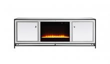 Elegant Lighting MF70172BK-F2 - James 72 in. mirrored tv stand with crystal fireplace in black