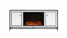 Elegant Lighting MF701BK-F1 - James 60 in. mirrored tv stand with wood fireplace in black