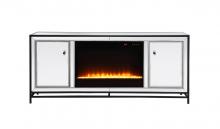 Elegant Lighting MF701BK-F2 - James 60 in. mirrored tv stand with crystal fireplace in black