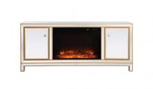Elegant Lighting MF701G-F1 - Reflexion 60 in. mirrored tv stand with wood fireplace in gold