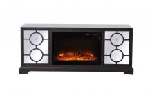 Elegant Lighting MF802DT-F1 - 60 in. mirrored TV stand with wood fireplace insert in dark walnut