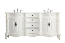 Elegant Lighting VF10172DAW - 72 inch Double Bathroom Vanity in Antique White