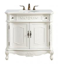 Elegant Lighting VF10636AW-VW - 36 inch Single Bathroom vanity in Antique White with ivory white engineered marble