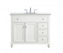 Elegant Lighting VF12342AW-VW - 42 inch Single Bathroom vanity in antique white with ivory white engineered marble
