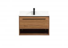 Elegant Lighting VF43530WB-BS - 30 inch Single bathroom vanity in walnut brown with backsplash
