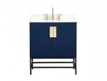 Elegant Lighting VF48830MBL-BS - 30 inch Single bathroom vanity in blue with backsplash