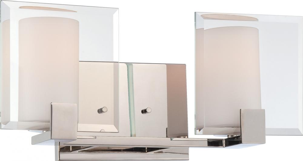 2-Light Vanity Fixture in Polished Nickel Finish with Etched Opal Glass