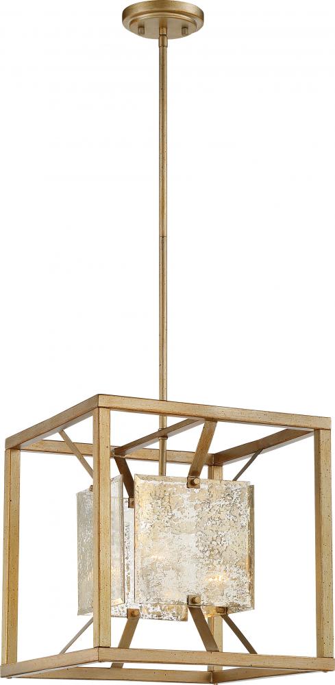 Stanza - 1 Light Medium Pendant with Antique Mirror Glass - Antique Gold Finish