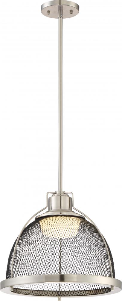 Tex - Large LED Pendant - Brushed Nickel Finish with Black mesh