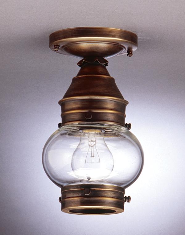 Onion Flush No Cage Antique Copper Medium Base Socket Clear Seedy Glass