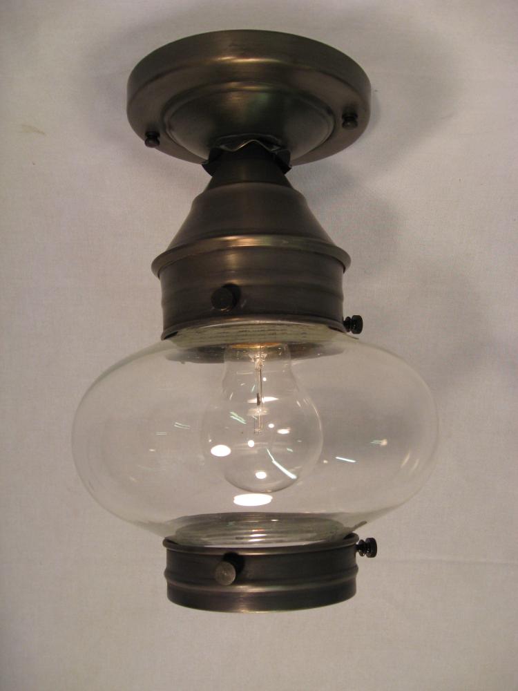 Onion Flush No Cage Antique Copper Medium Base Socket Clear Seedy Glass