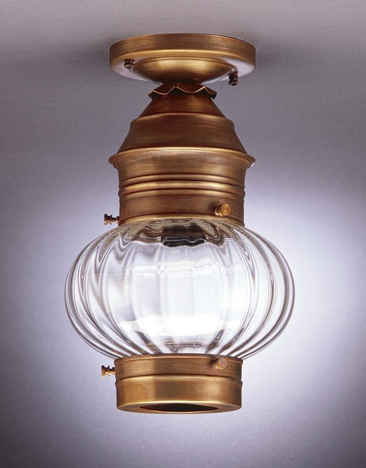 Onion Flush No Cage Antique Copper Medium Base Socket Clear Seedy Glass