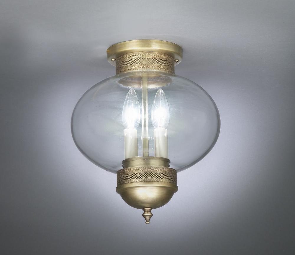 Onion Flush No Cage Antique Copper Medium Base Socket Clear Seedy Glass