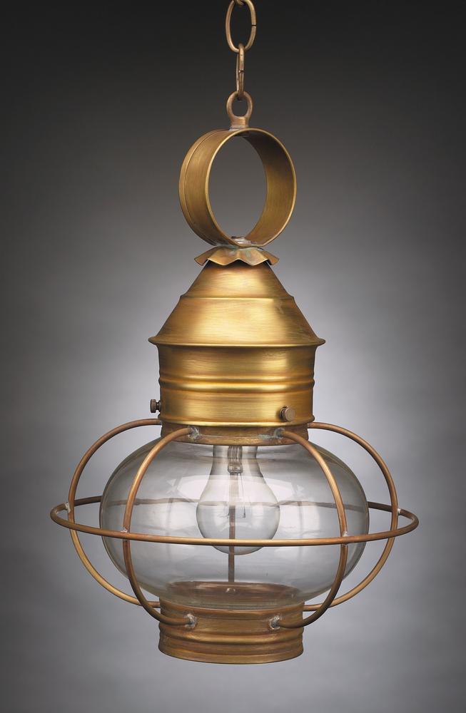 Caged Onion Hanging Antique Copper Medium Base Socket Clear Seedy Glass