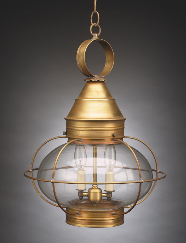 Caged Onion Hanging Antique Copper 3 Candelabra Sockets Clear Seedy Glass