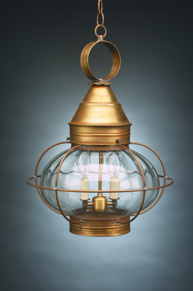 Caged Onion Hanging Verdi Gris 2 Candelabra Sockets Clear Glass
