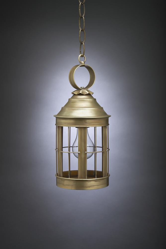 Cone Top Hanging Antique Copper Medium Base Socket Clear Seedy Glass Open Bottom