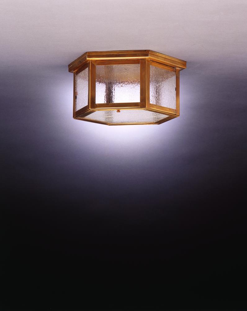 Flush Antique Brass 2 Medium Base Sockets Clear Seedy Glass