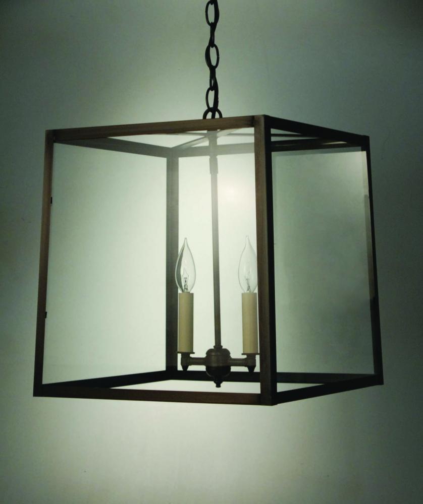 Square Trapezoid Hanging Antique Copper 2 Candelabra Sockets Clear Seedy Glass